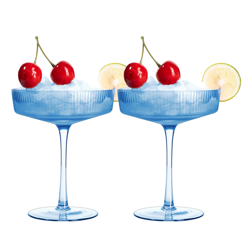 Ribbed Coupe Cocktail Glasses 8 oz | Set of 2 (Blue)-0