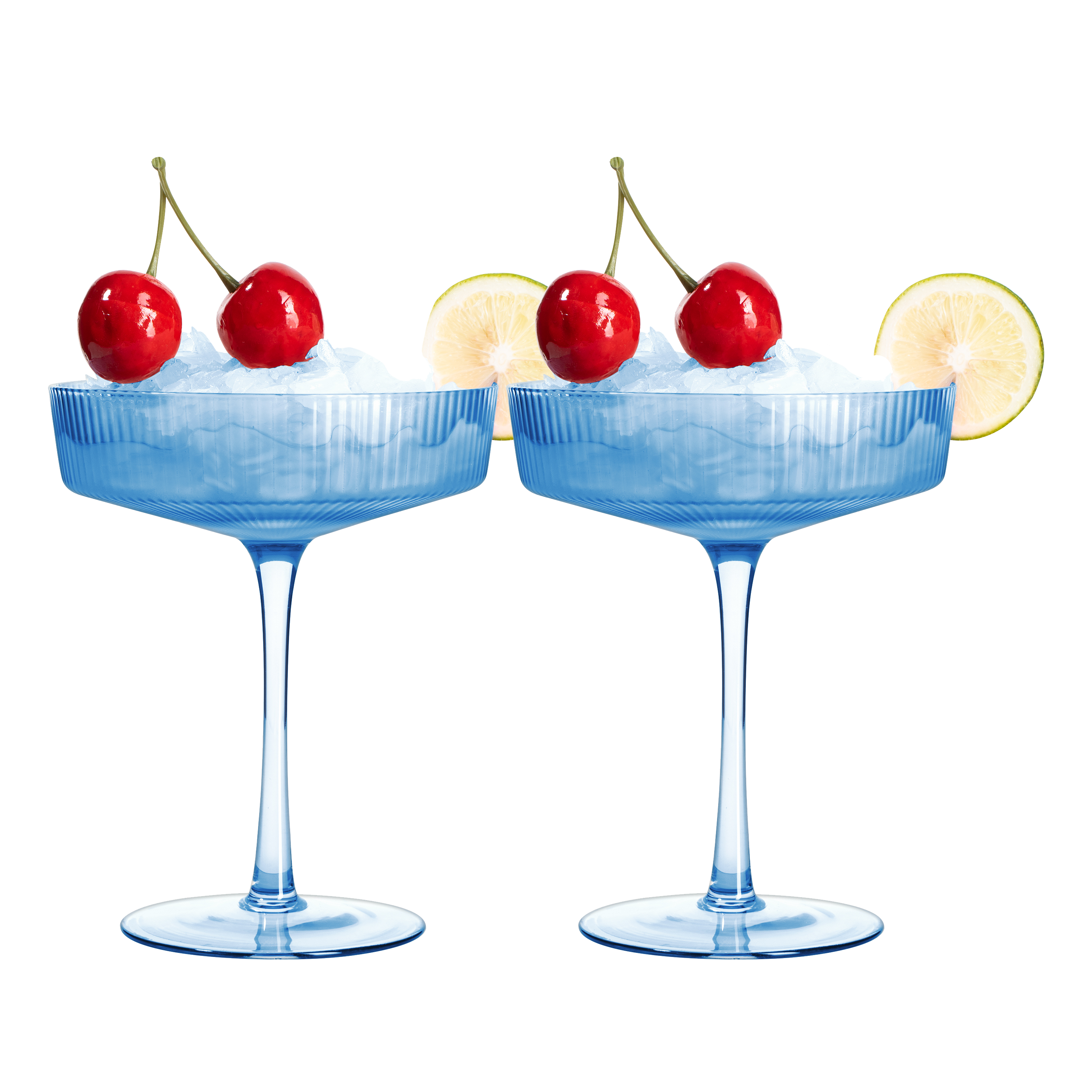 Ribbed Coupe Cocktail Glasses 8 oz | Set of 2 (Blue)-0