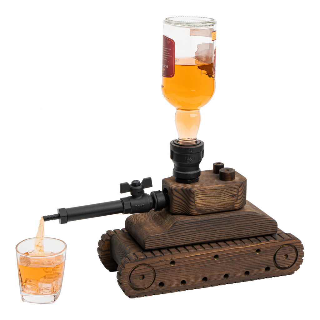 Tank Handcrafted Liquor Dispenser - Industrial Pipe Mahogany Wood-0