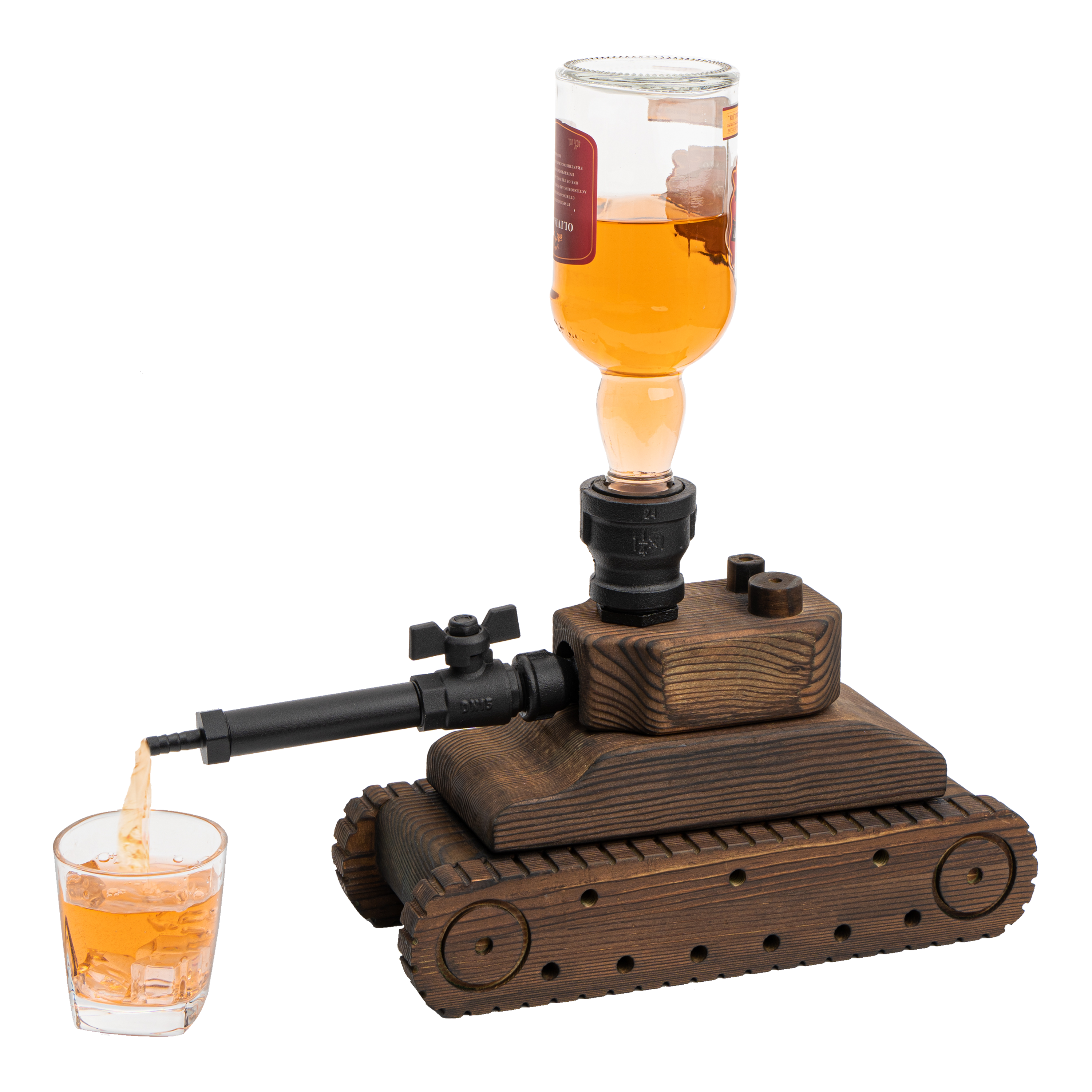 Tank Handcrafted Liquor Dispenser - Industrial Pipe Mahogany Wood-0