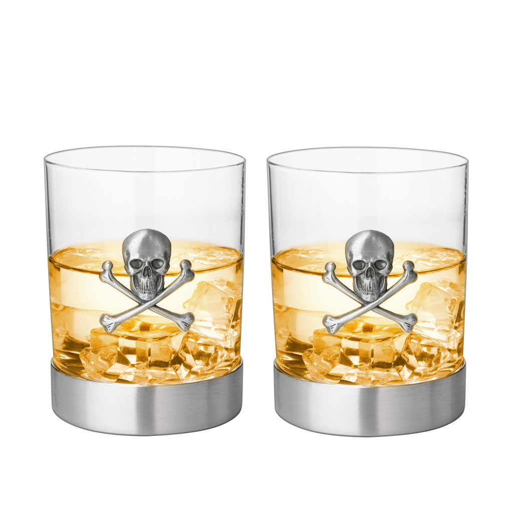 Skull & Skeleton Crossbones Pewter Whiskey - 11oz Set of 2-4