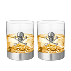 Skull & Skeleton Crossbones Pewter Whiskey - 11oz Set of 2-4