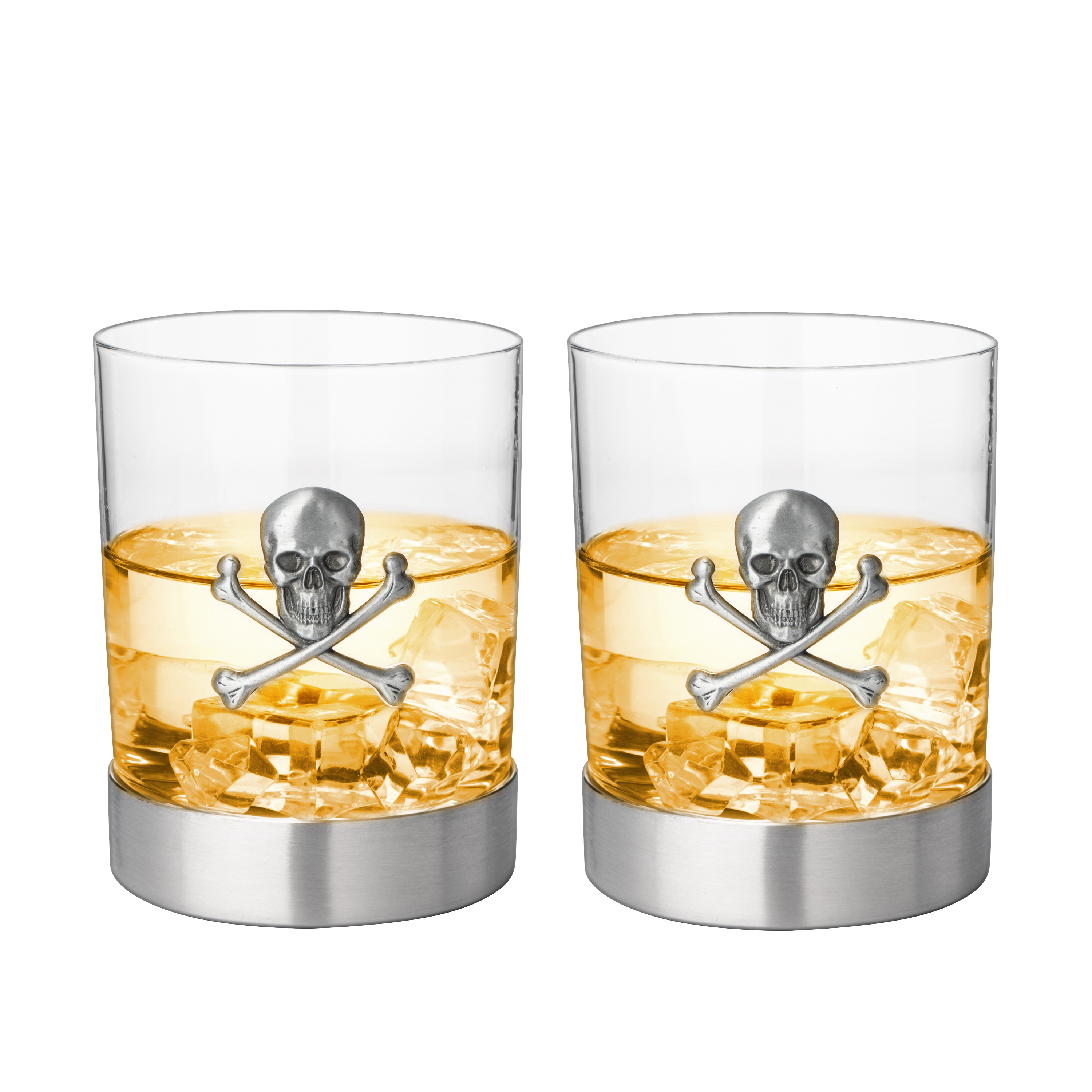 Skull & Skeleton Crossbones Pewter Whiskey - 11oz Set of 2-4