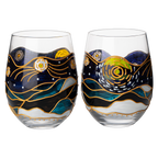 Vincent Van Gogh Wine Glasses Artisanal Hand Painted Stemless Set of 2-0