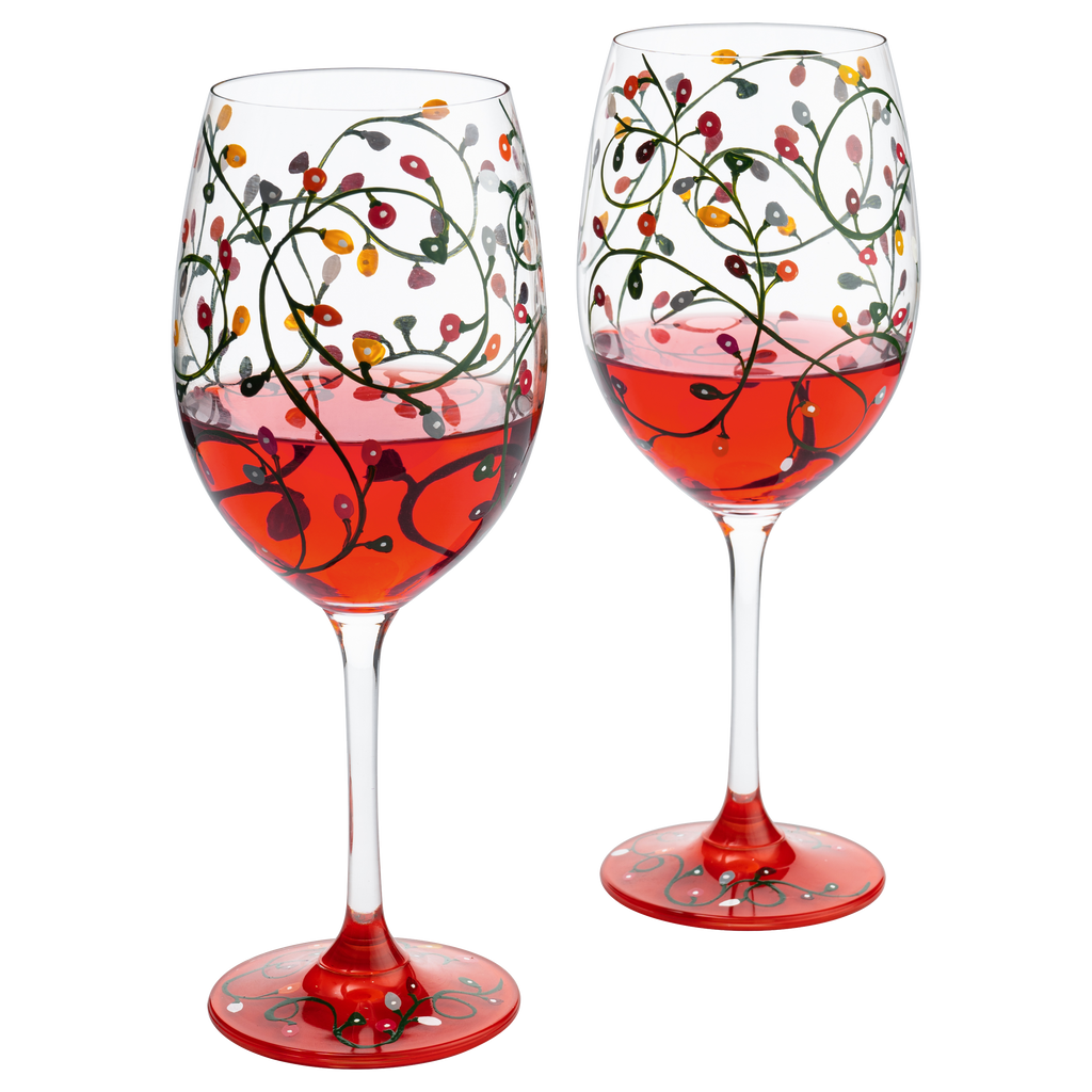 Stemmed Christmas Lights Wine Glasses Set of 2-0