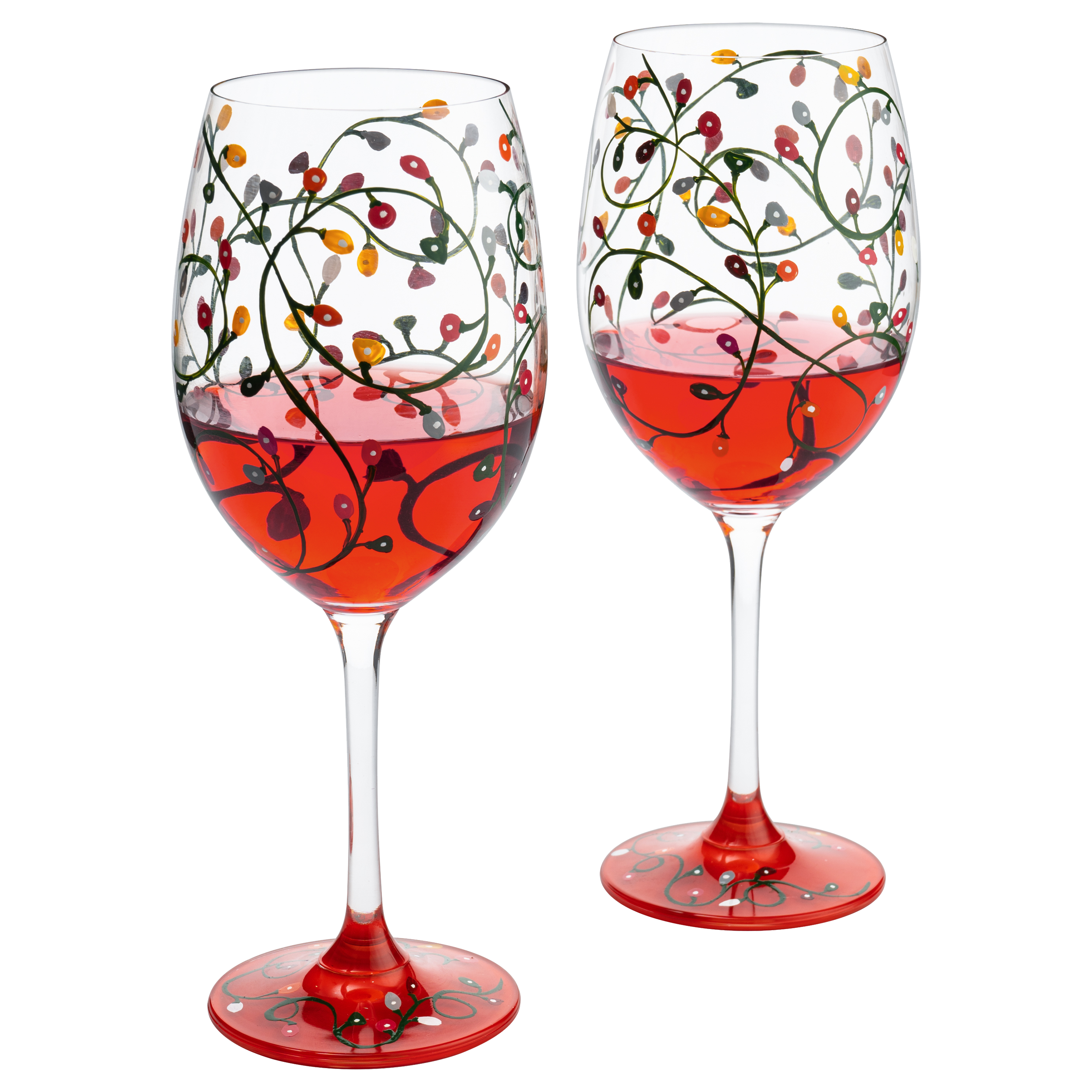 Stemmed Christmas Lights Wine Glasses Set of 2-0