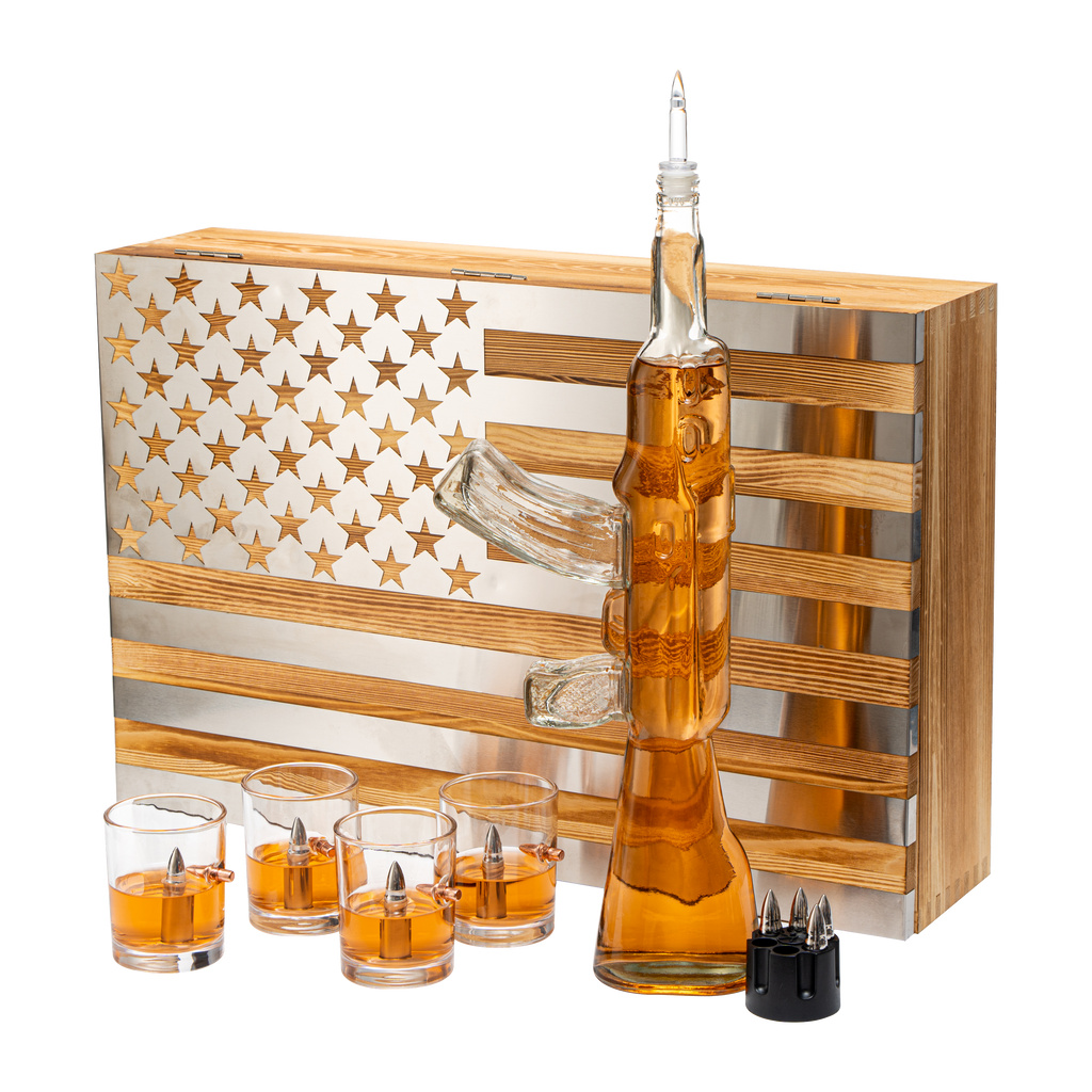Whiskey Decanter Flag Set - 1000ml AK47 Rifle Gun-0