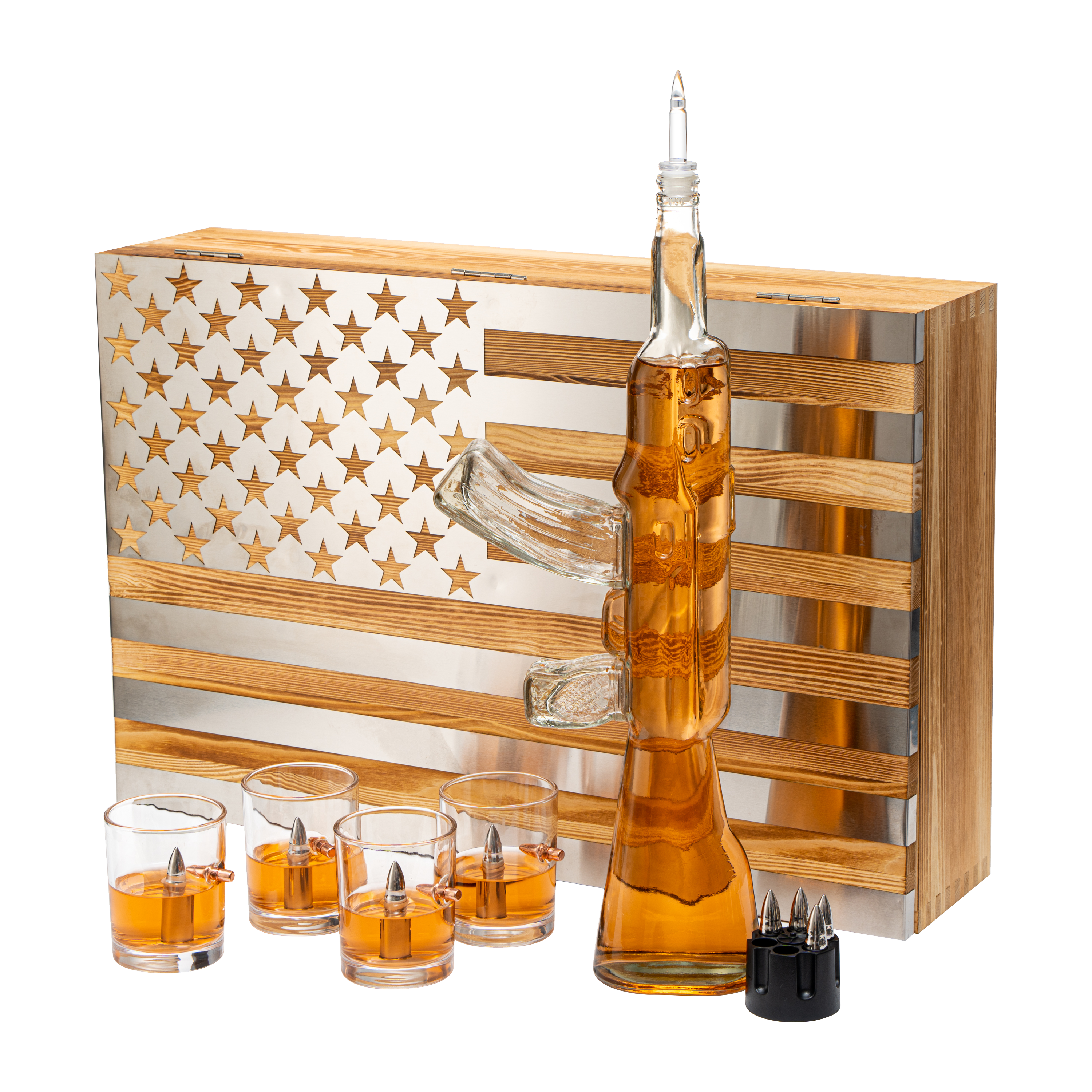 Whiskey Decanter Flag Set - 1000ml AK47 Rifle Gun-0