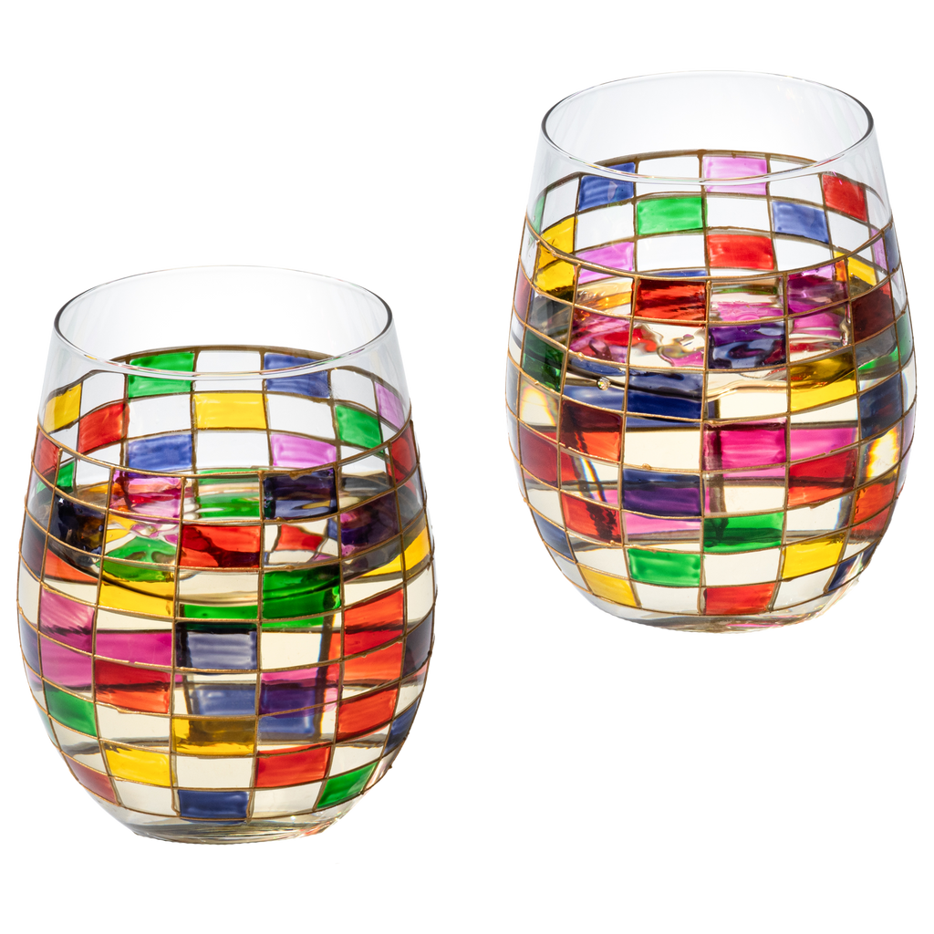 Renaissance Stained Wine Glasses Set of 2 (Stemless)