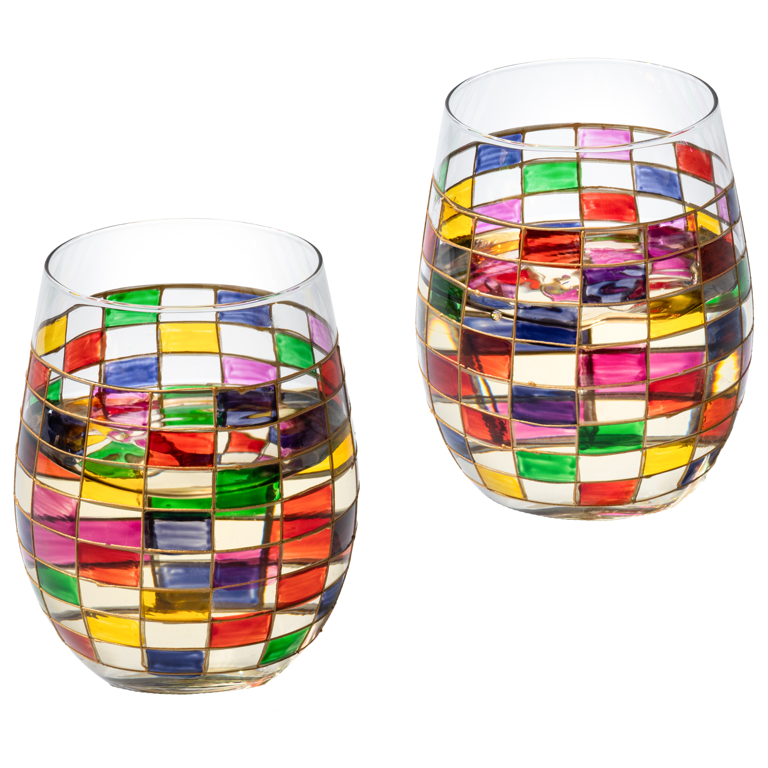 Renaissance Stained Wine Glasses Set of 2 (Stemless)