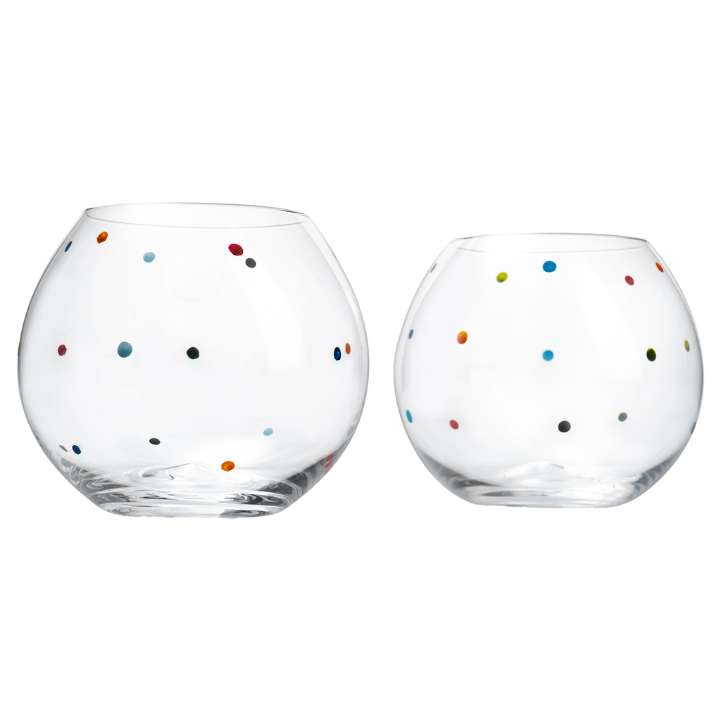 Polka Dot Set of 2 Stemless Bubble Wine Glasses 18 oz
