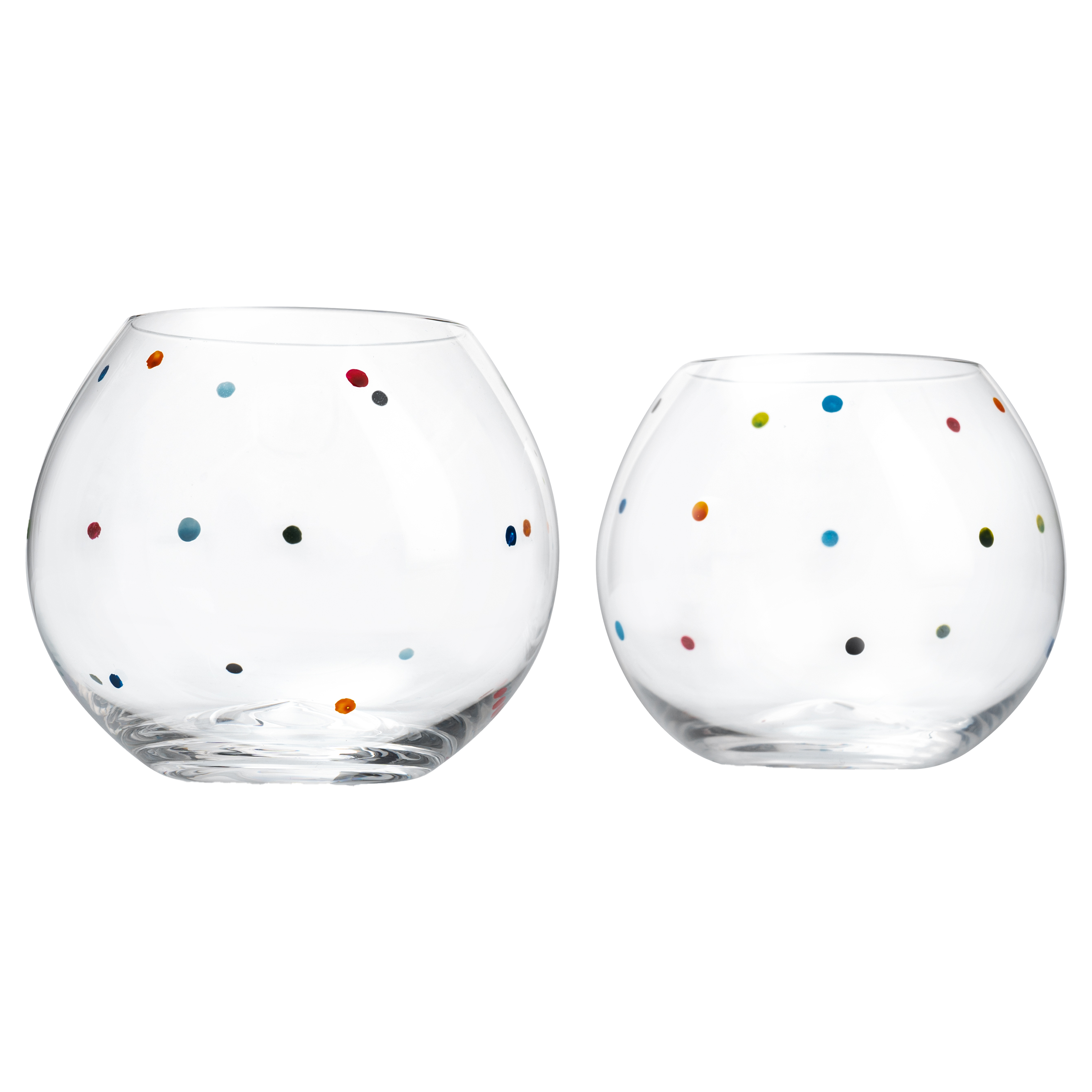 Polka Dot Set of 2 Stemless Bubble Wine Glasses 18 oz