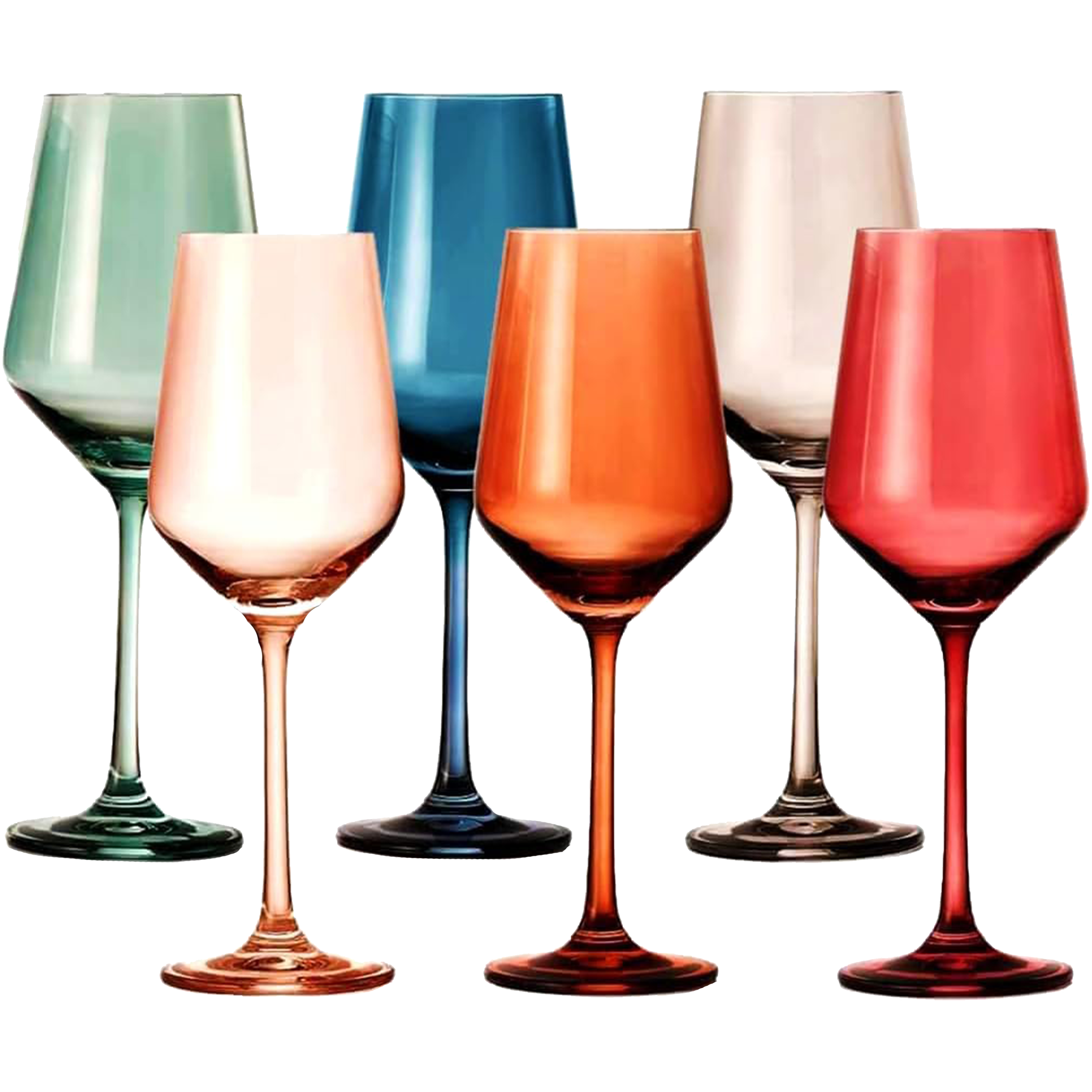 Colored Crystal Wine Glass Set of 6 - Large 12 oz Glasses (Pastel)-0