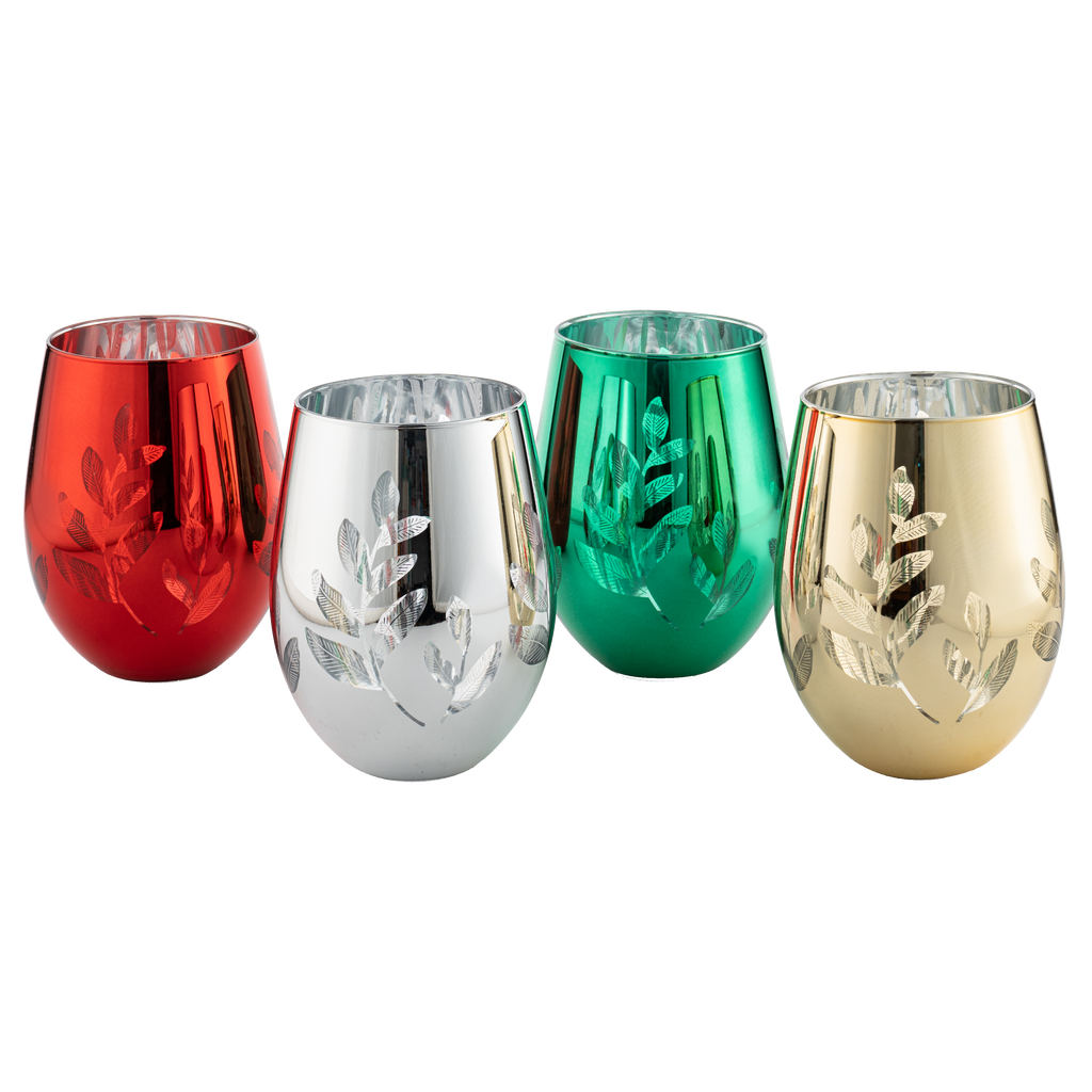 Multicolor 4-Piece Tree Stemless Wine & Water Glasses (Stemless)-0