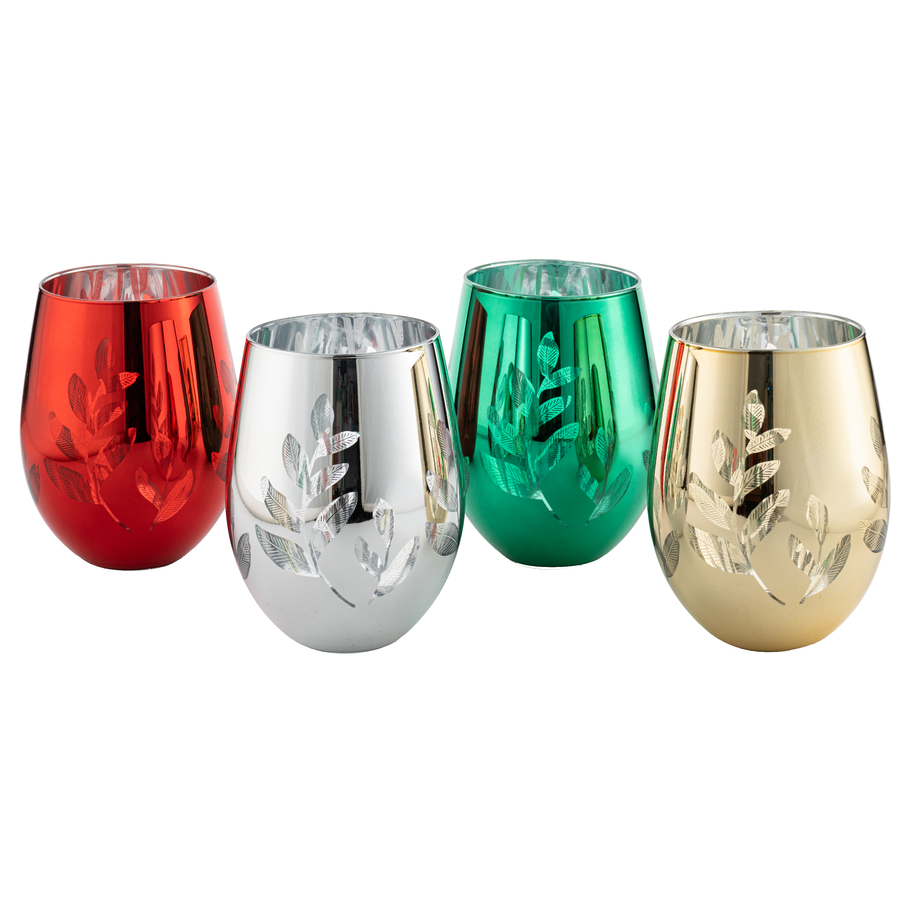 Multicolor 4-Piece Tree Stemless Wine & Water Glasses (Stemless)-0