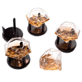 Set of 4 Diamond Whiskey & Wine Glasses With Wood Stands 10oz-0
