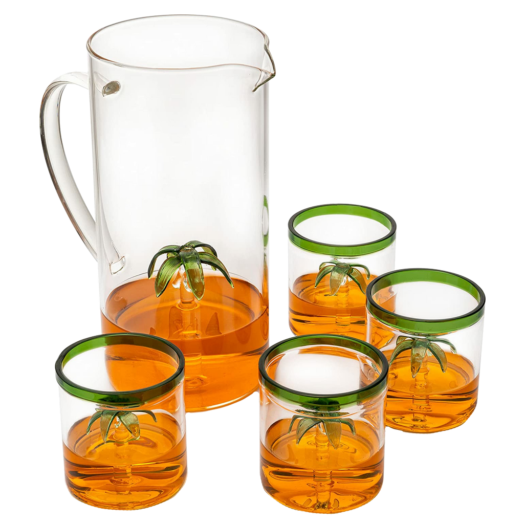 Palm Tree Pitcher & 4 Glasses Set Decanter, 9 oz-0