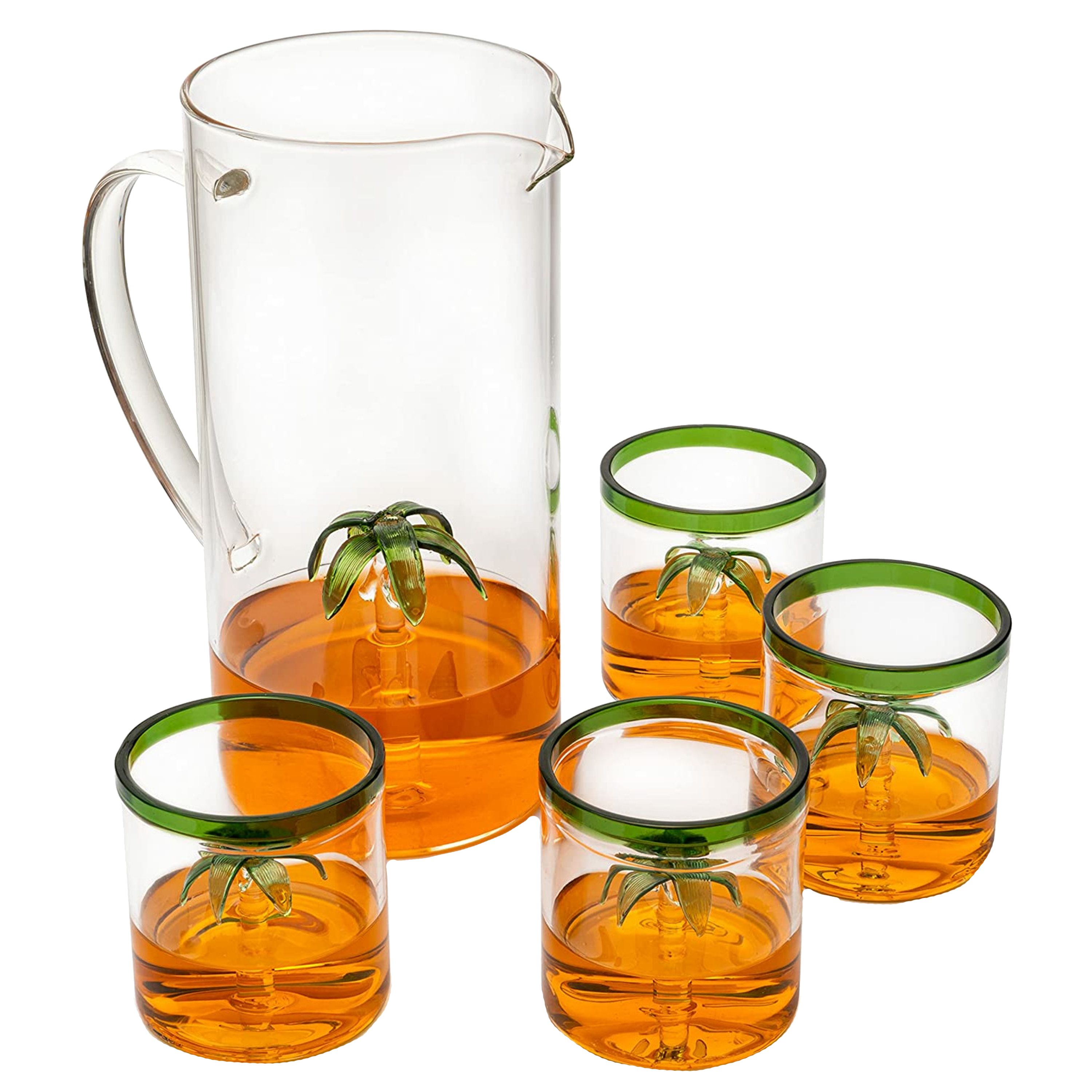 Palm Tree Pitcher & 4 Glasses Set Decanter, 9 oz-0
