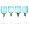 Large Diamond Wine Glasses, 10" H Gold Rim (4, Blue)-0