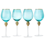 Large Diamond Wine Glasses, 10" H Gold Rim (4, Blue)-0