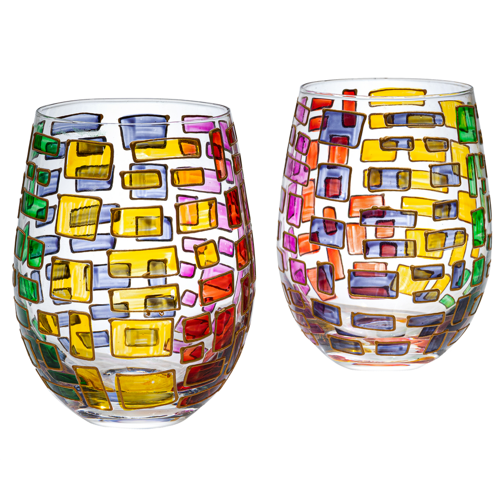 Renaissance Stained Glass Windows, (Stemless Wine Glasses)-0