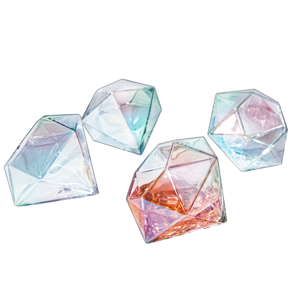 Set of 4 Diamond Whiskey & Wine Glasses 10oz  (Iridescent)