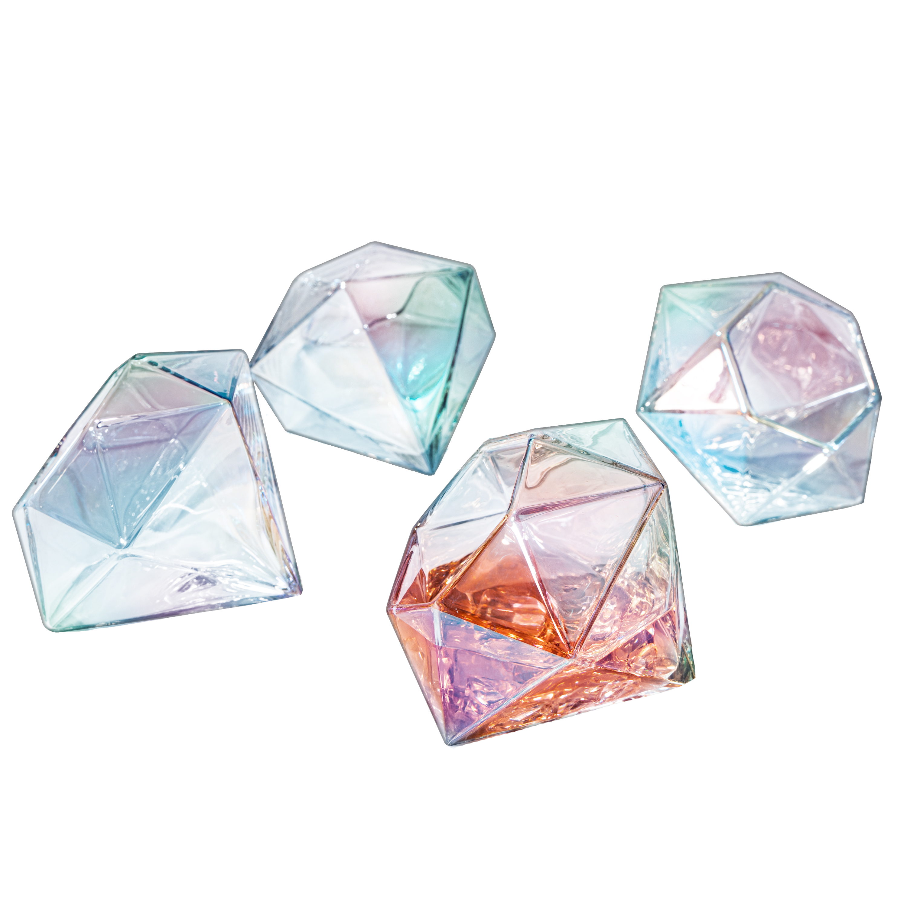 Set of 4 Diamond Whiskey & Wine Glasses 10oz  (Iridescent)