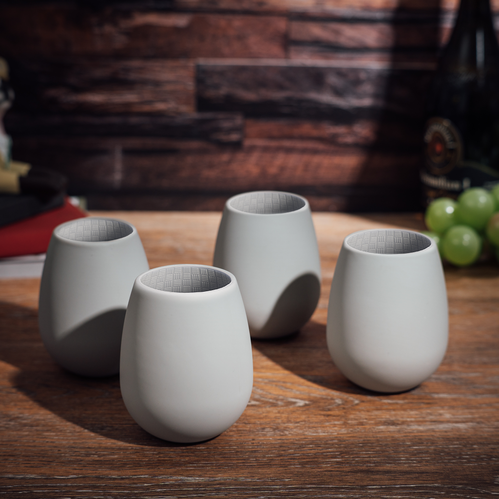 Unbreakable Silicone Stemless Wine Glassware | Set of 4 (Light Grey)-1