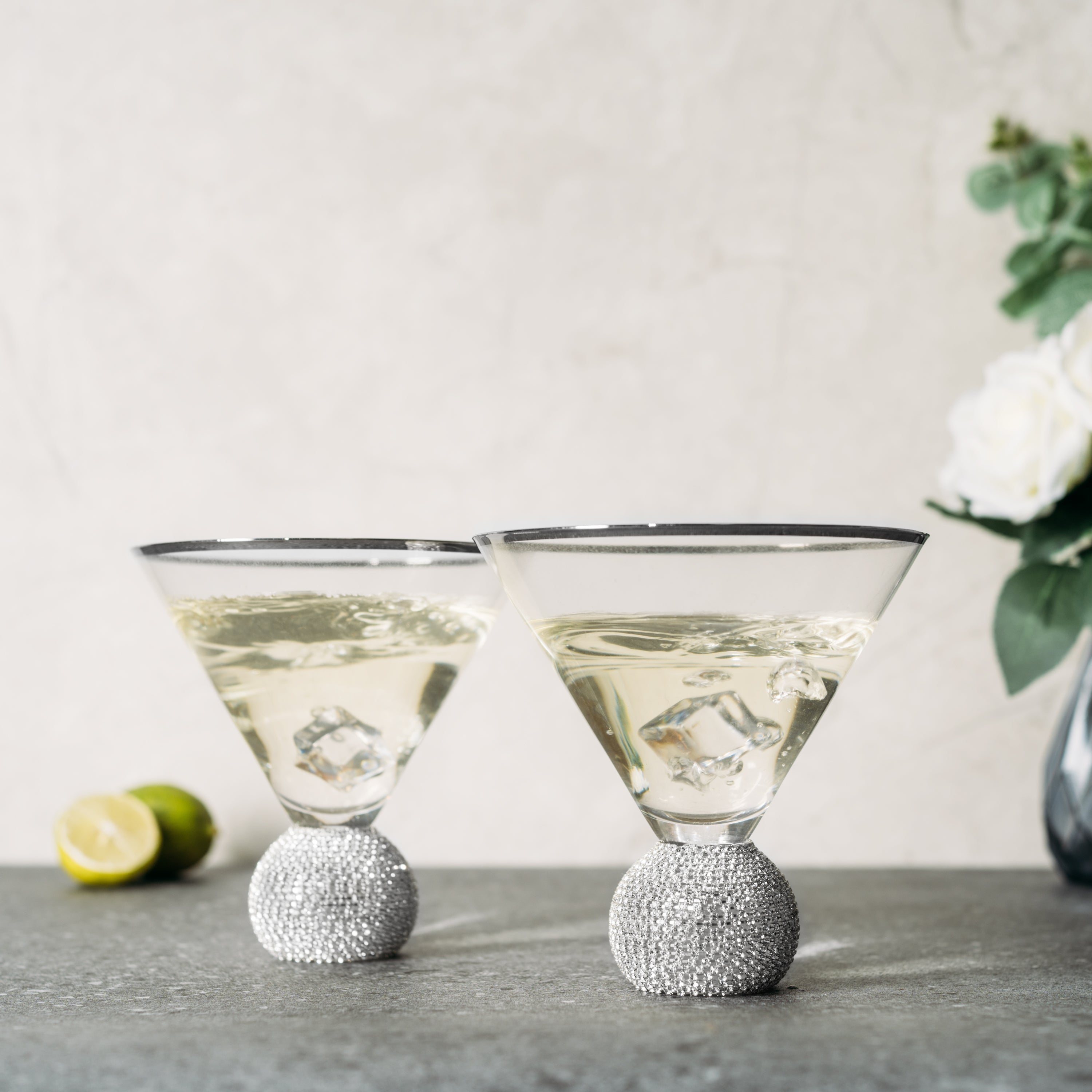 Diamond Studded Martini & Cocktail Glasses - Set of 2-3