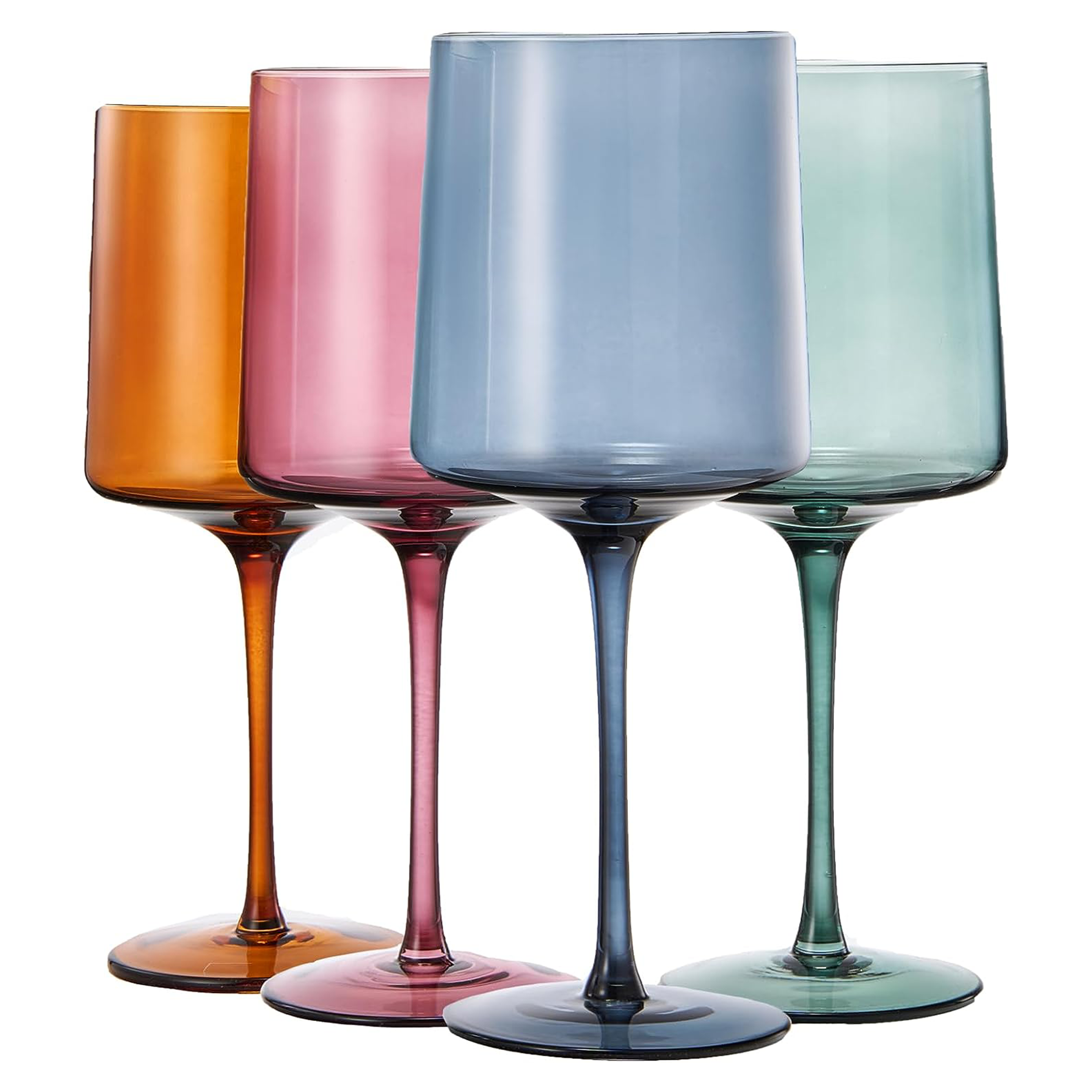 Muted Colored Square Crystal Wine Glasses Set of 4 - Large 13.5 oz-0