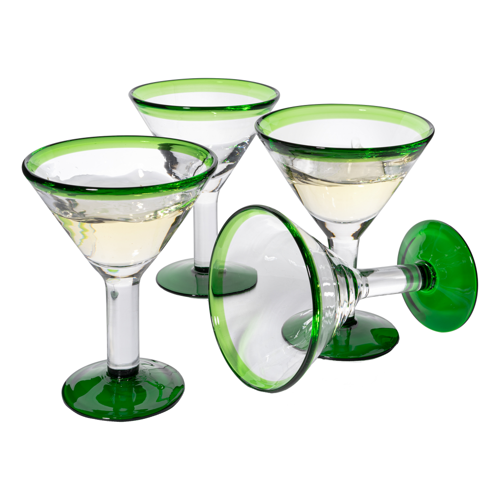 Mexican Hand Blown Martini & Margarita Glasses - Set of 4-10oz