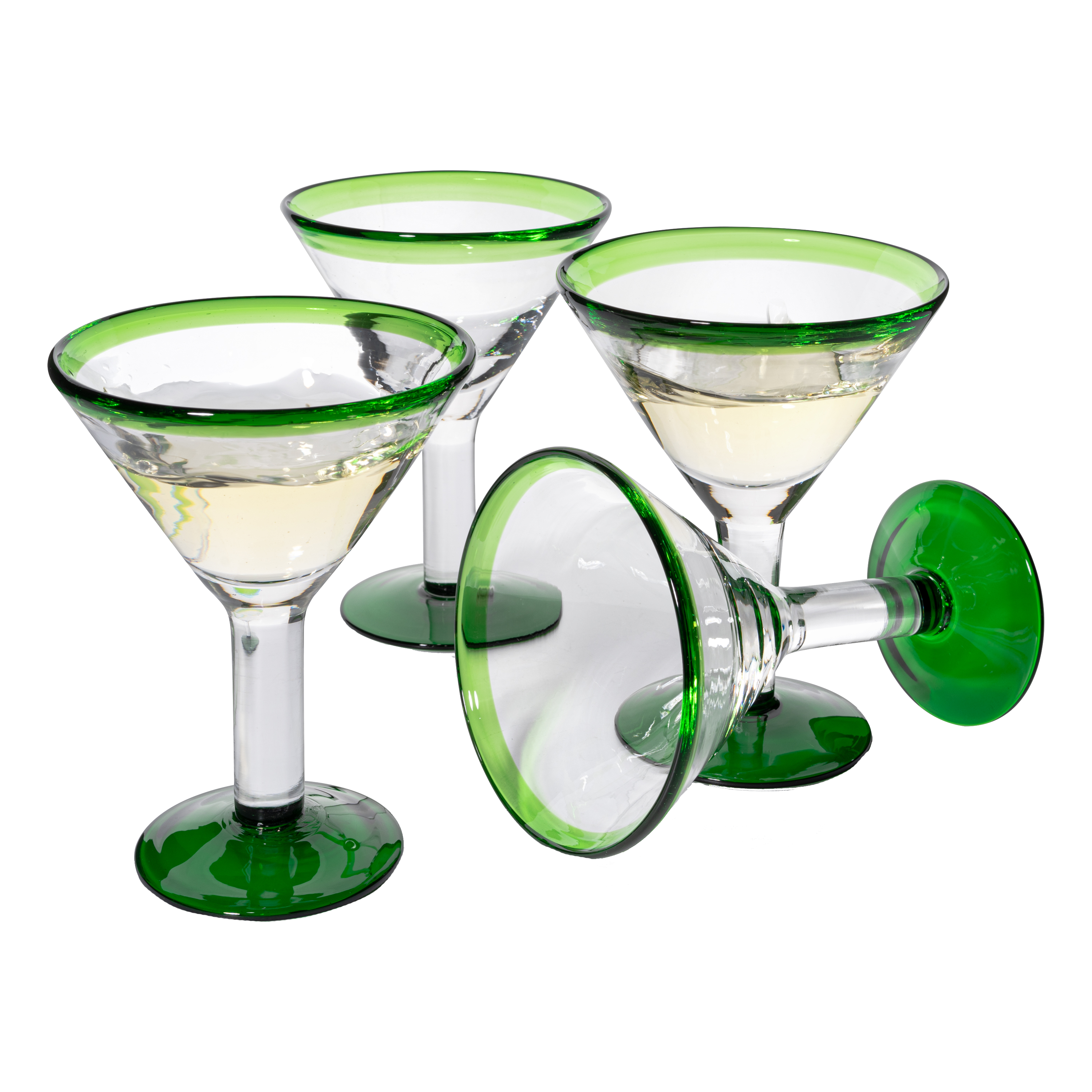 Mexican Hand Blown Martini & Margarita Glasses - Set of 4-10oz