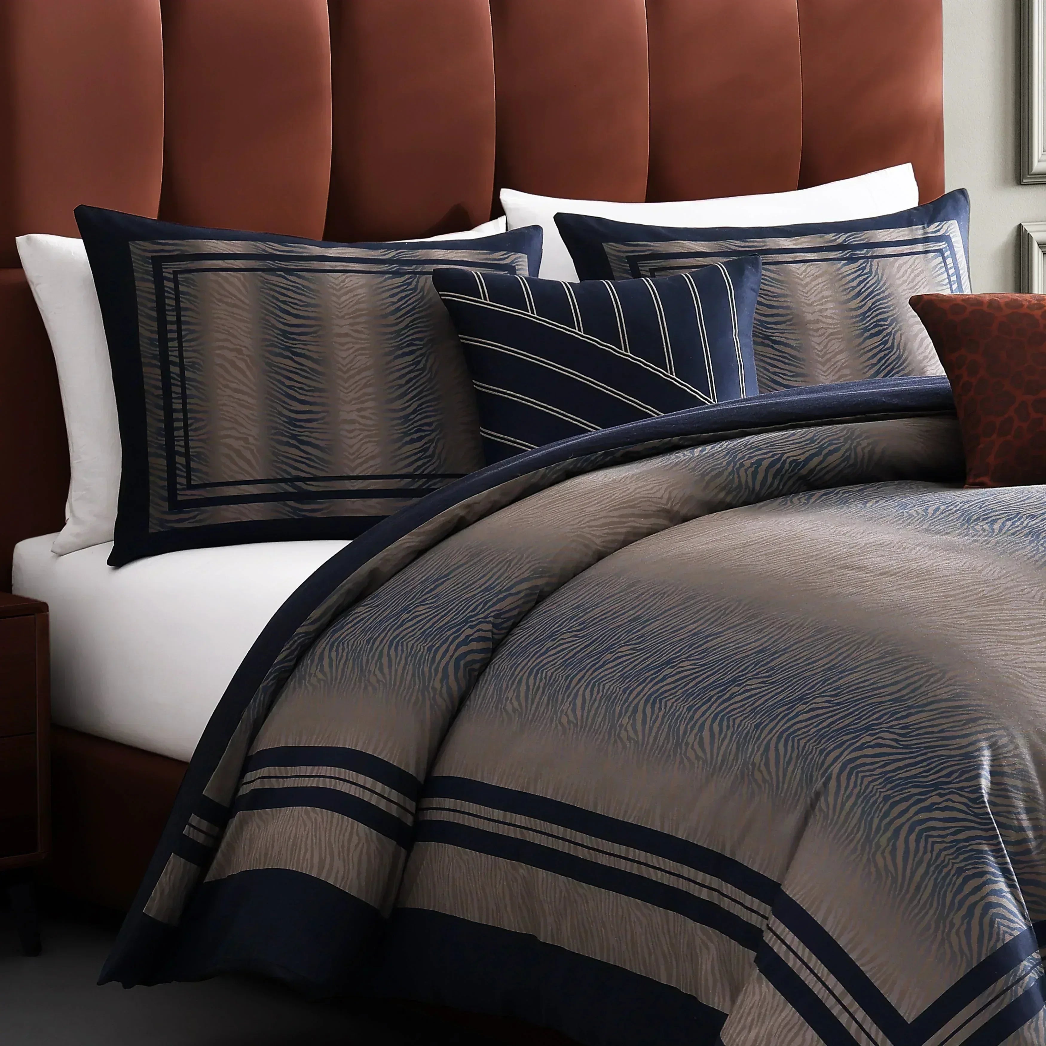 Bebejan Dark Blue Animal Prints 5 Piece Reversible Comforter Set