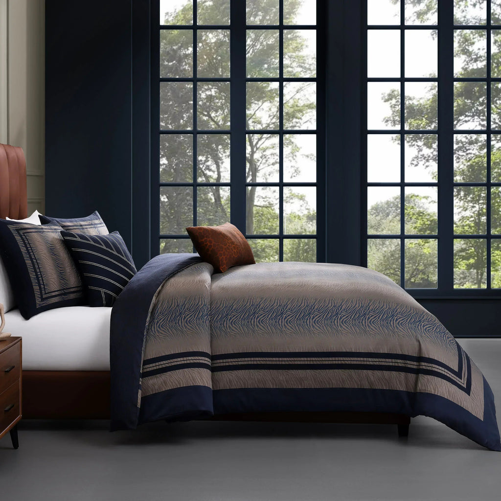 Bebejan Dark Blue Animal Prints 5 Piece Reversible Comforter Set