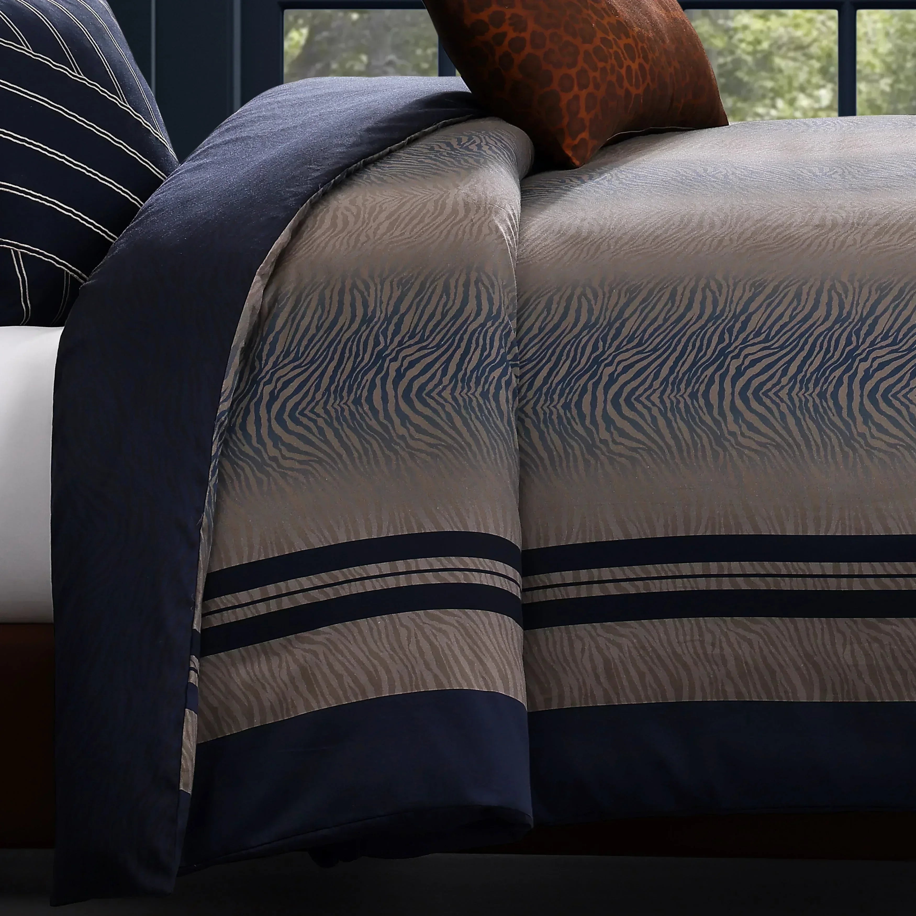 Bebejan Dark Blue Animal Prints 5 Piece Reversible Comforter Set