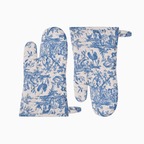French Toile de Jouy Premium Cotton Oven Mitts