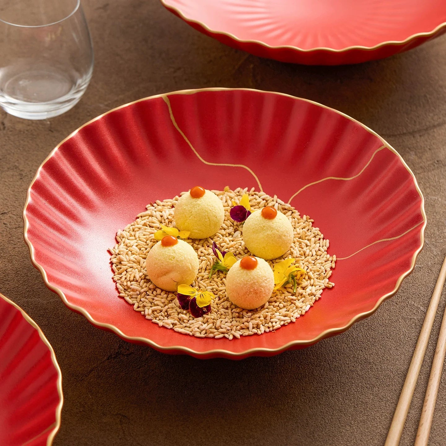 Luxury Red Ceramic Serving Bowl with Golden Rim – 9" / 10.5" / 11.5"-0