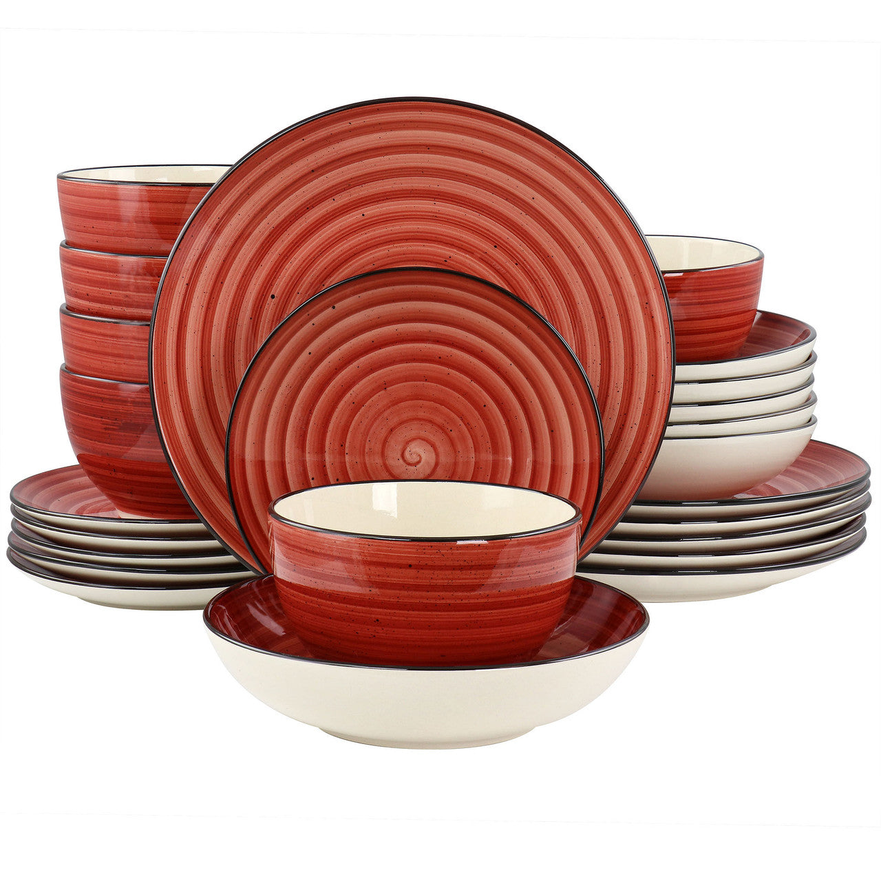 Elama Gia 24 Piece Round Stoneware Dinnerware Set in Red-0