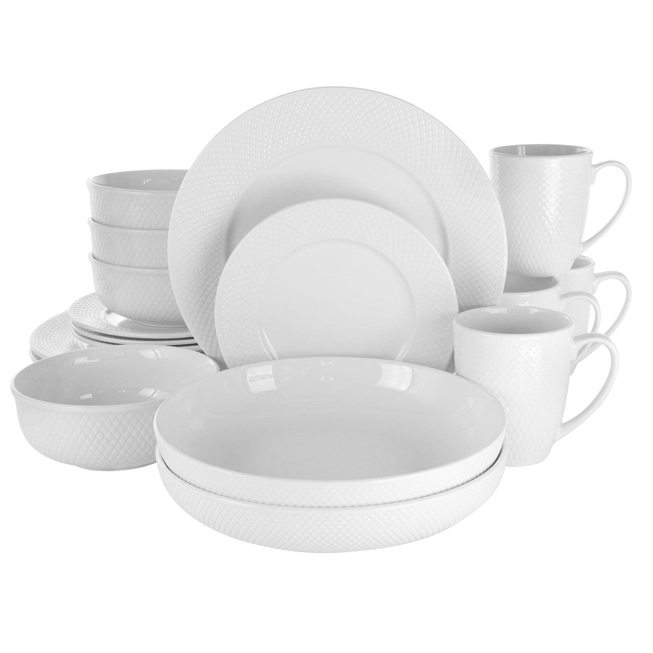 Elama Maisy 18 Piece Round Porcelain Dinnerware Set in White-0