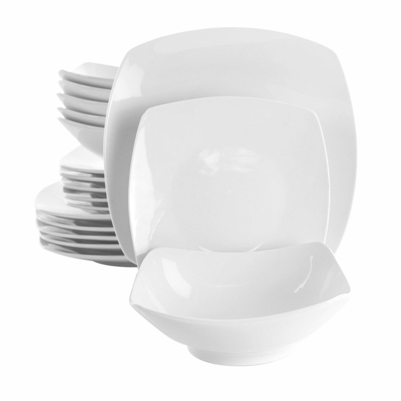 Elama Newman 18 Piece Square Porcelain Dinnerware Set in White-0