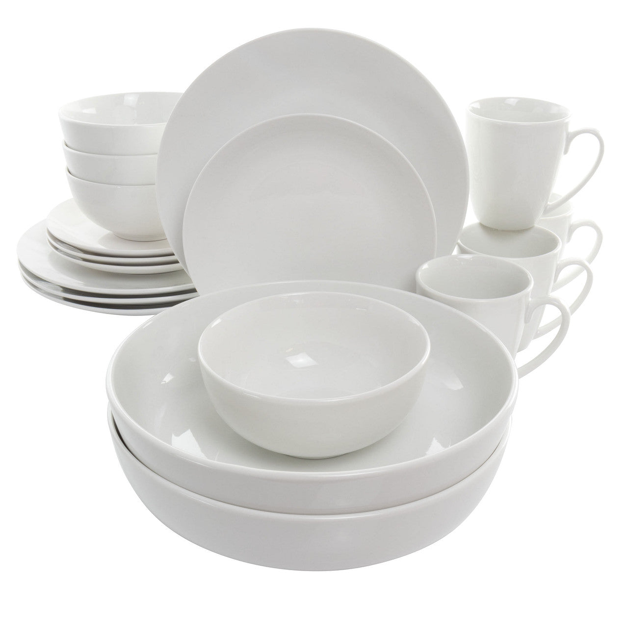 Elama Owen 18 Piece Porcelain Dinnerware Set with 2 Large Serving Bowls in White-0
