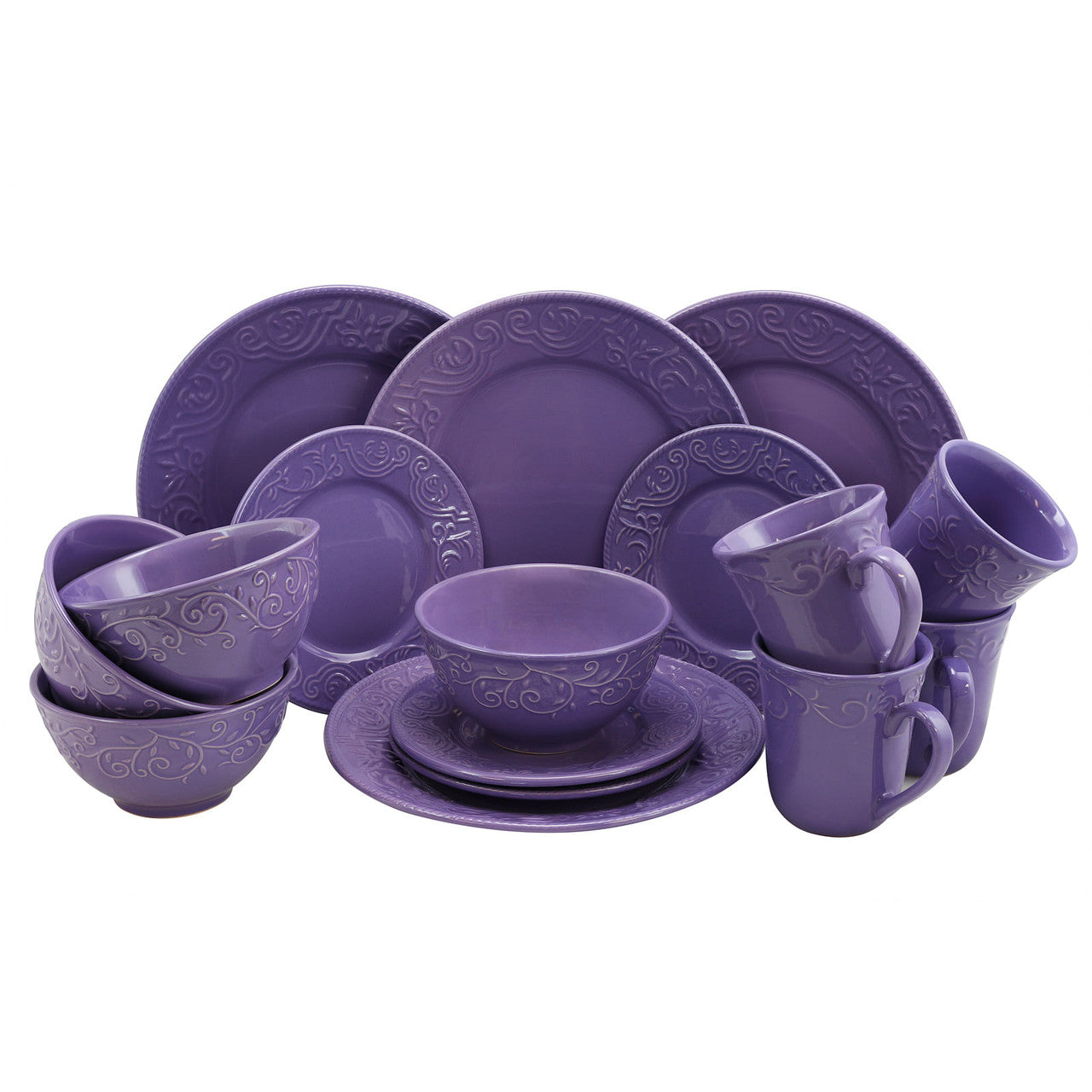 Elama Lilac Fields 16-Piece Dinnerware Set-0