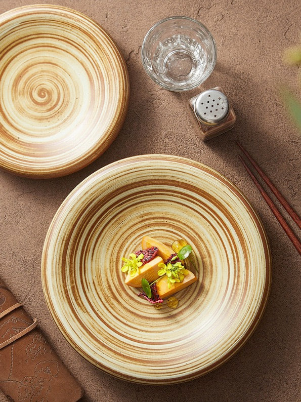 Handcrafted Spiral Stoneware Plate – Shallow Round Dish for Pasta or Salad-3