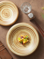 Handcrafted Spiral Stoneware Plate – Shallow Round Dish for Pasta or Salad-3