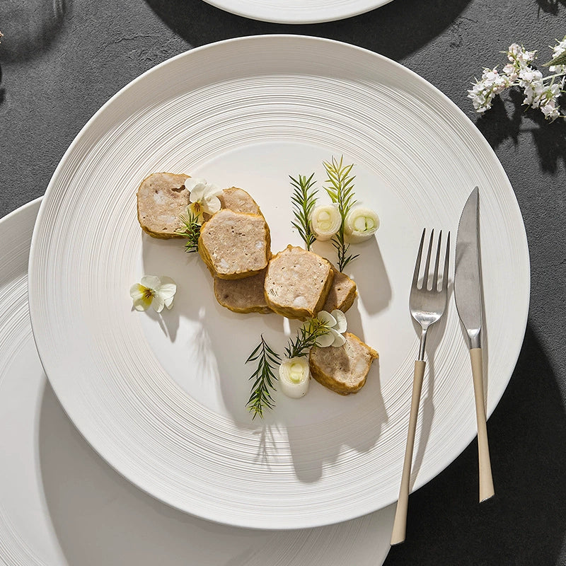 Minimalist Line Pattern Ceramic Dinner Plate – 7.5" / 10.5" / 13" / 14"-2