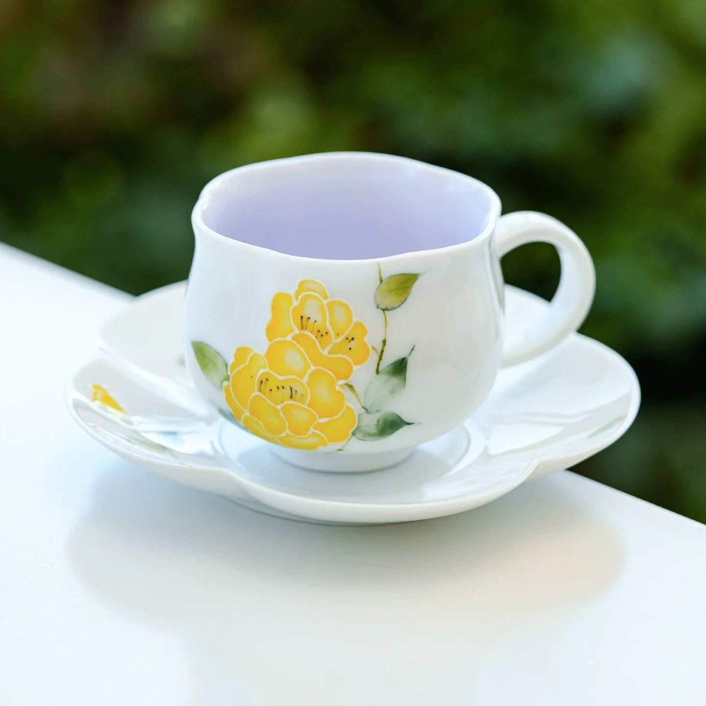 Hand-Painted Yellow Peony Porcelain Teacup & Saucer Set – Bright Floral Ceramic Cup for Tea or Coffee-1