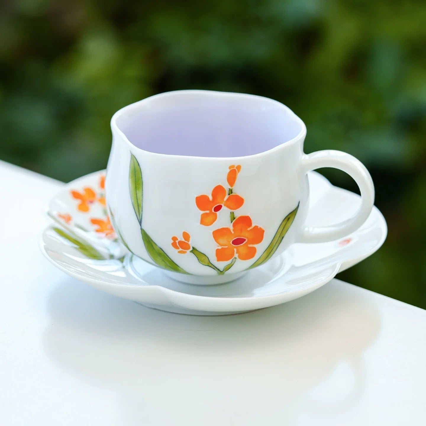 Hand-Painted Orange Blossom Porcelain Teacup & Saucer Set – Artistic Floral Ceramic Cup for Tea or Coffee-1