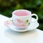 Hand-Painted Peony Porcelain Teacup & Saucer Set – Elegant Floral Ceramic Cup for Tea or Coffee-1