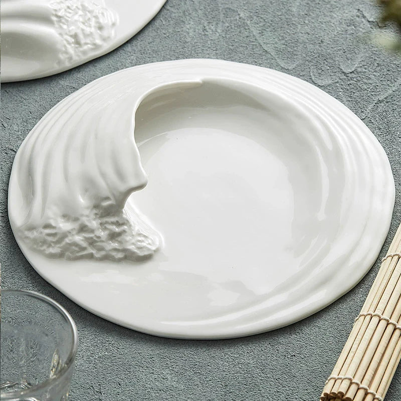Wave Artistic Conception Fusion Dish Tableware Ceramic Western‑Style Flat Special‑Shaped Hotel High‑End Cold Dish Plate-3
