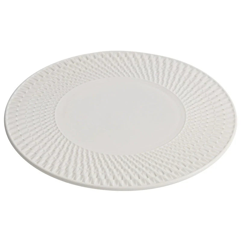 Embossed Spiral Shadow White Ceramic Plate – Luxury Porcelain Textured Dinnerware-4